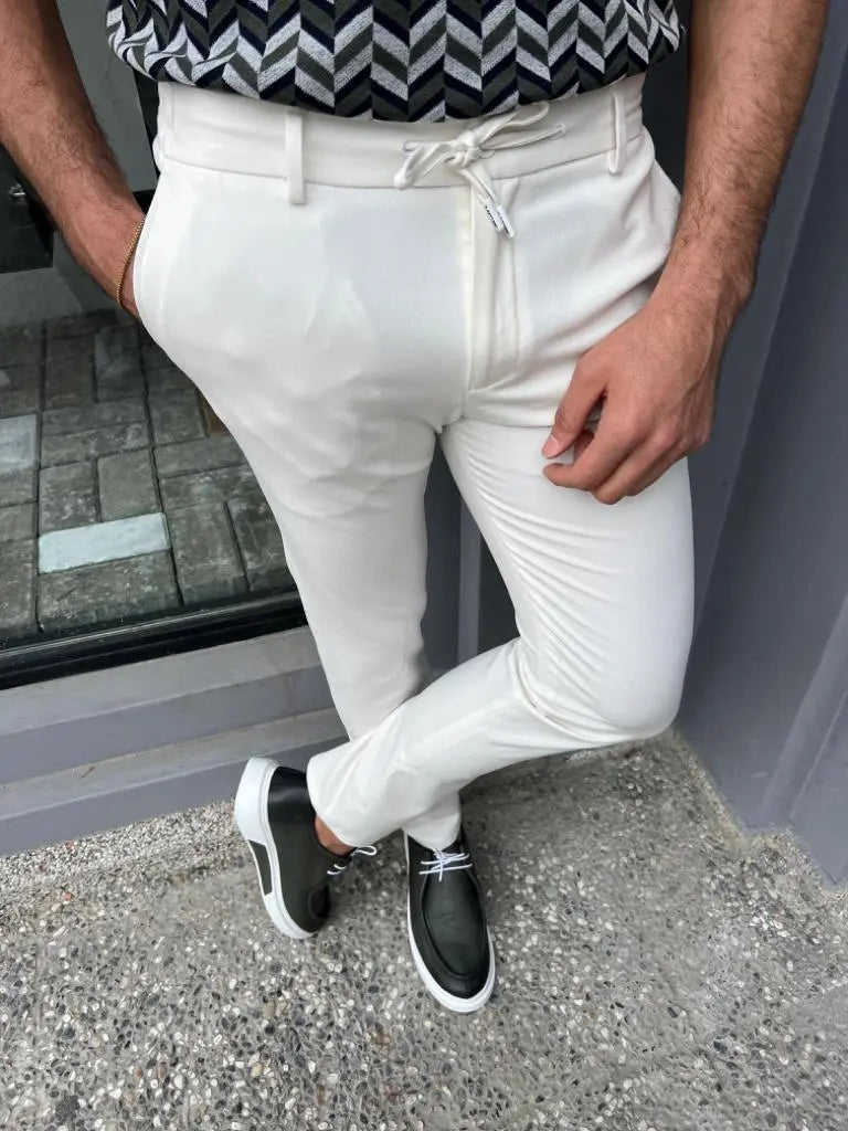 Lyon White Slim Fit Rope Pants: Versatile Elegance for Every Occasion - BRABION