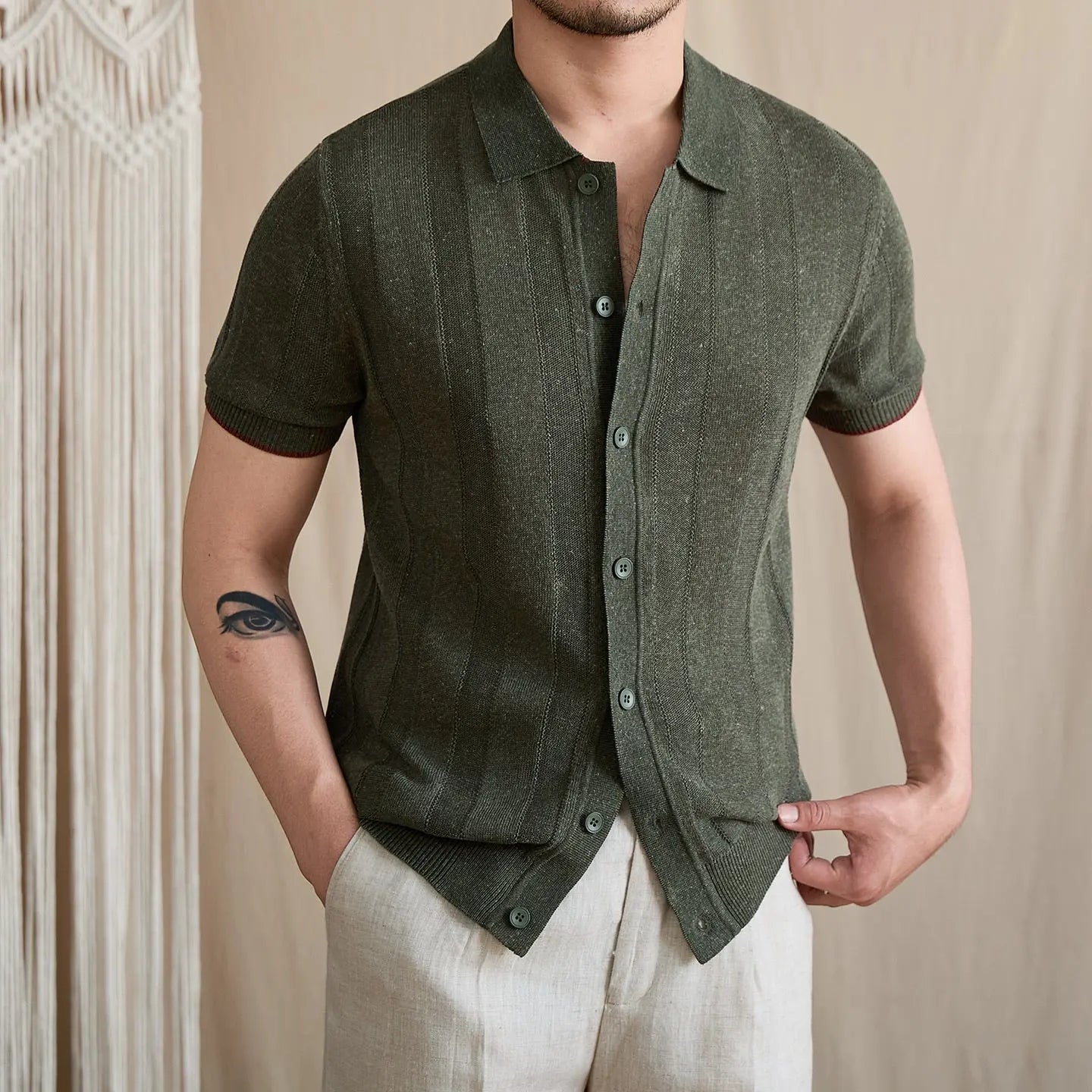 Contrast-Tipped Ribbed Knit Polo BRABION