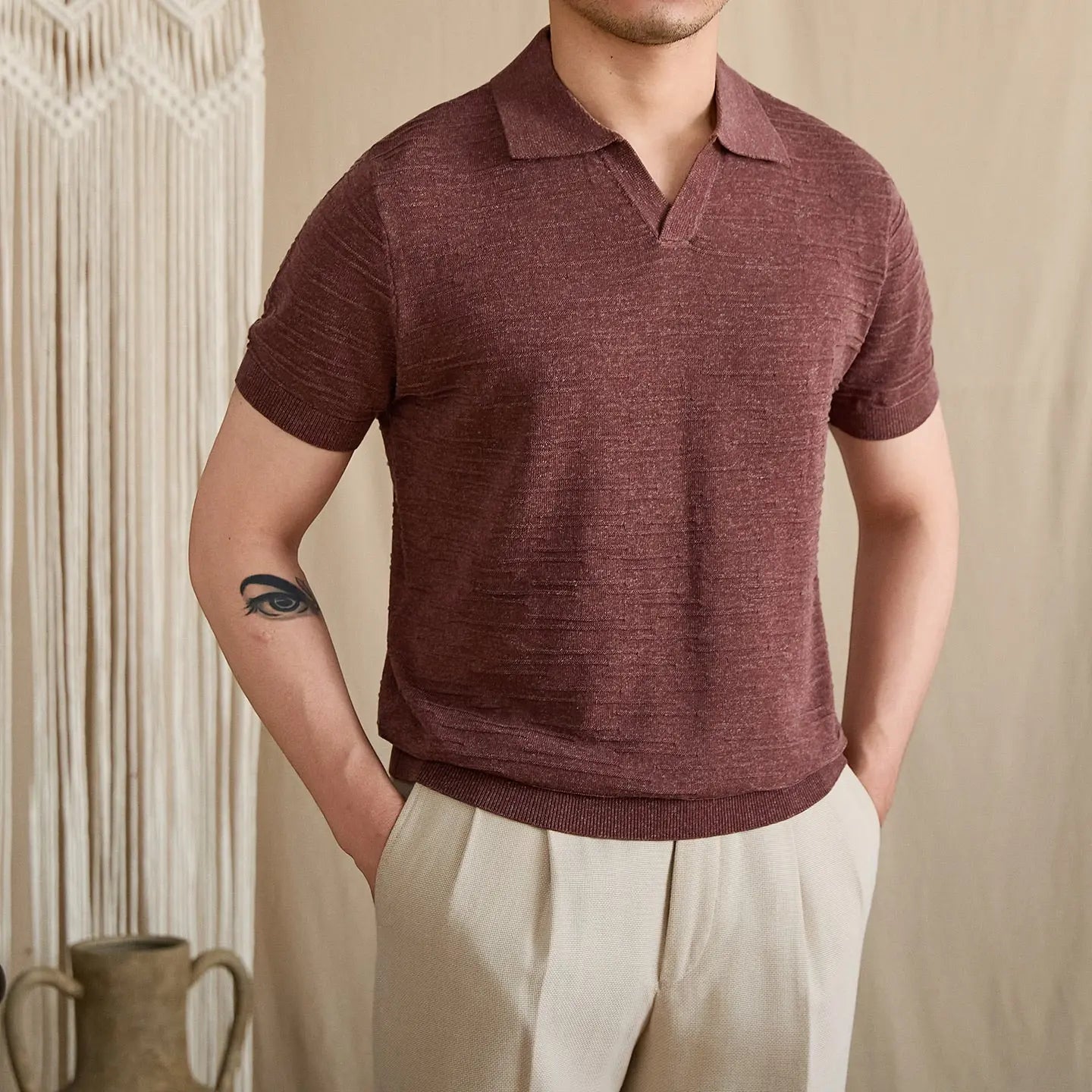 Open-Collar Textured Knit Polo BRABION