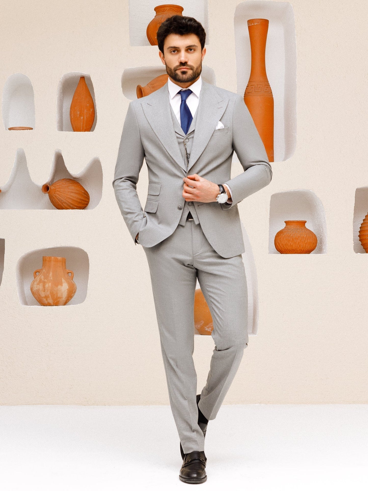 Grey Slim-Fit Suit 3-Piece VIOSSI