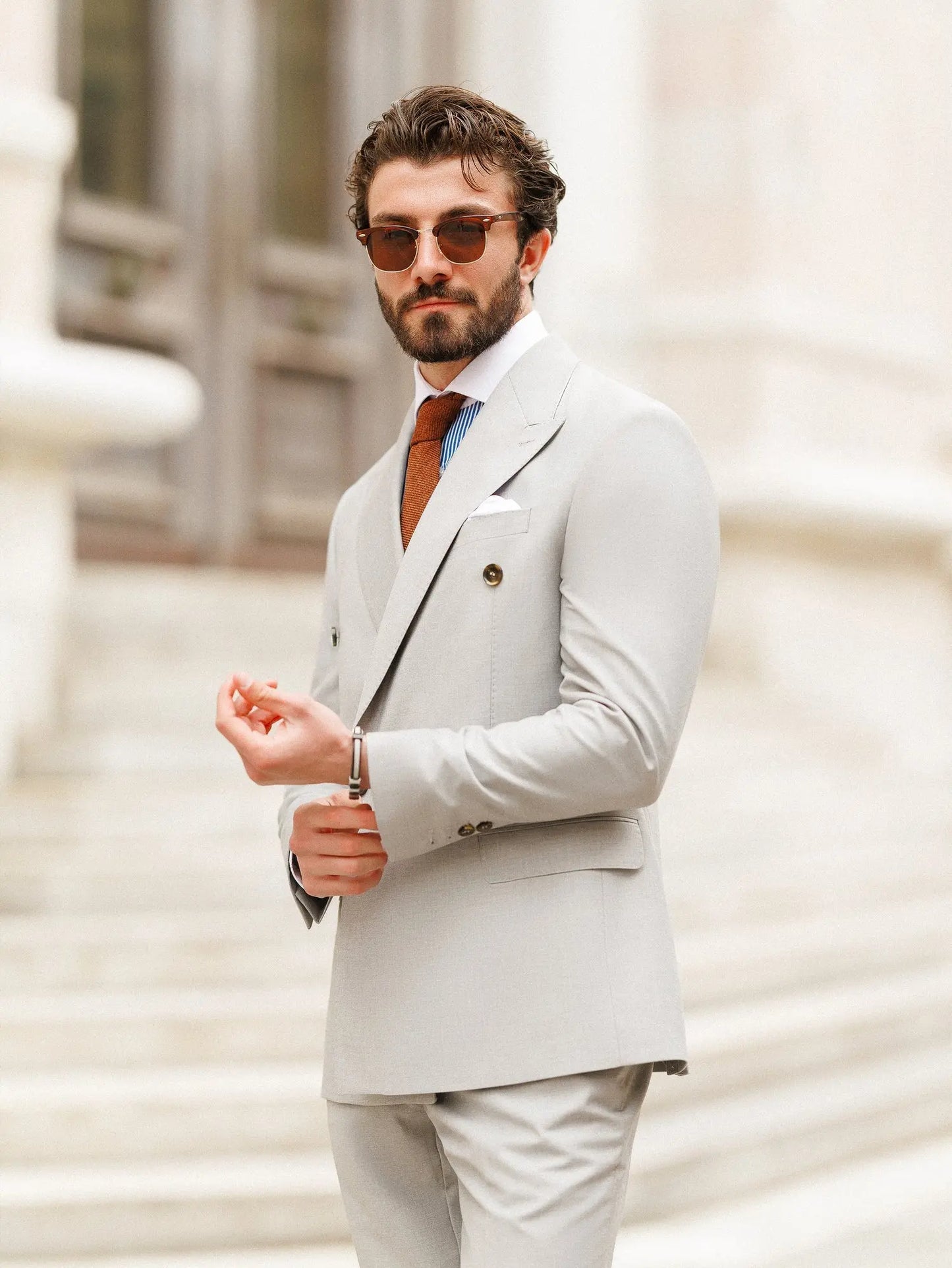 Light Grey Double Breasted Suit 2-Piece VIOSSI