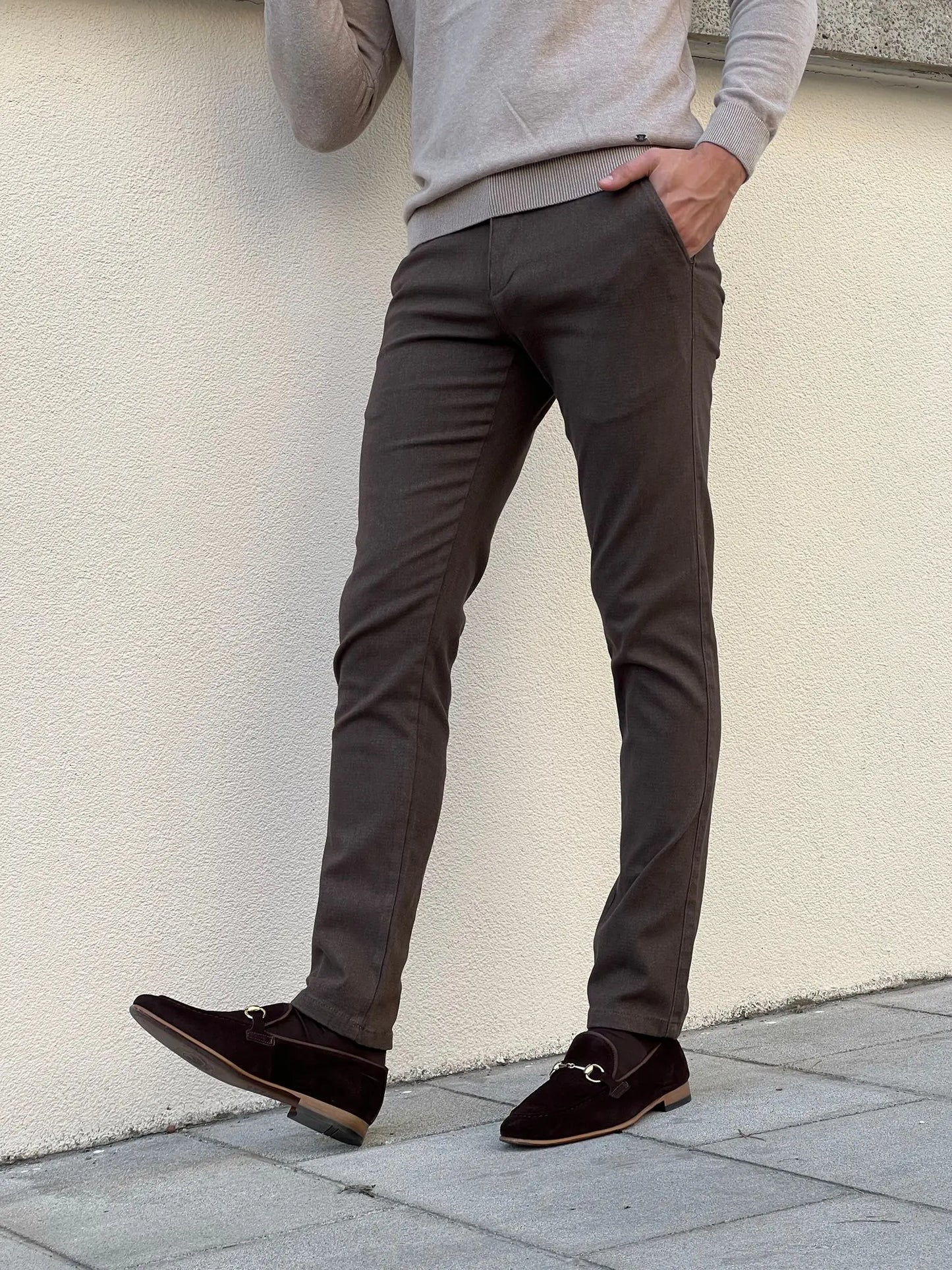 Benjamin Slim Fit High Quality Brown Patterned Anthracite Pants - BRABION