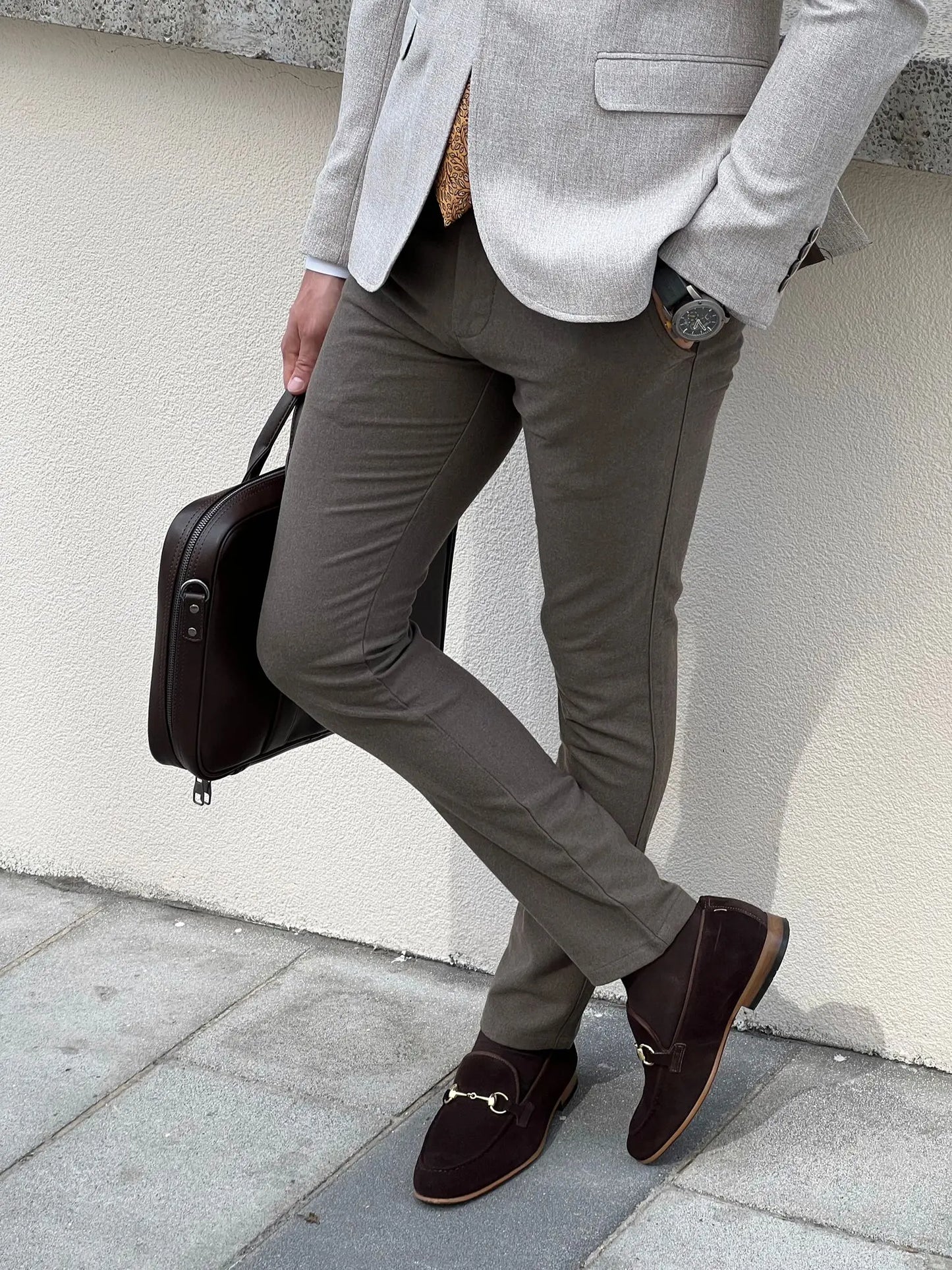 Benjamin Slim Fit High Quality Self Patterned Mink Pants - BRABION