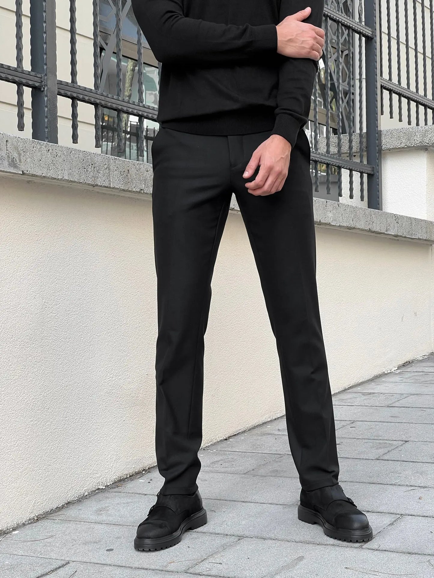 Benjamin Slim Fit High Quality Black Patterned Anthracite Pants - BRABION