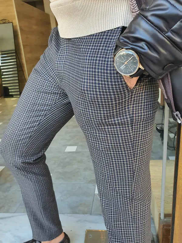 Sarpa Brown Slim Fit Plaid Pants - BRABION