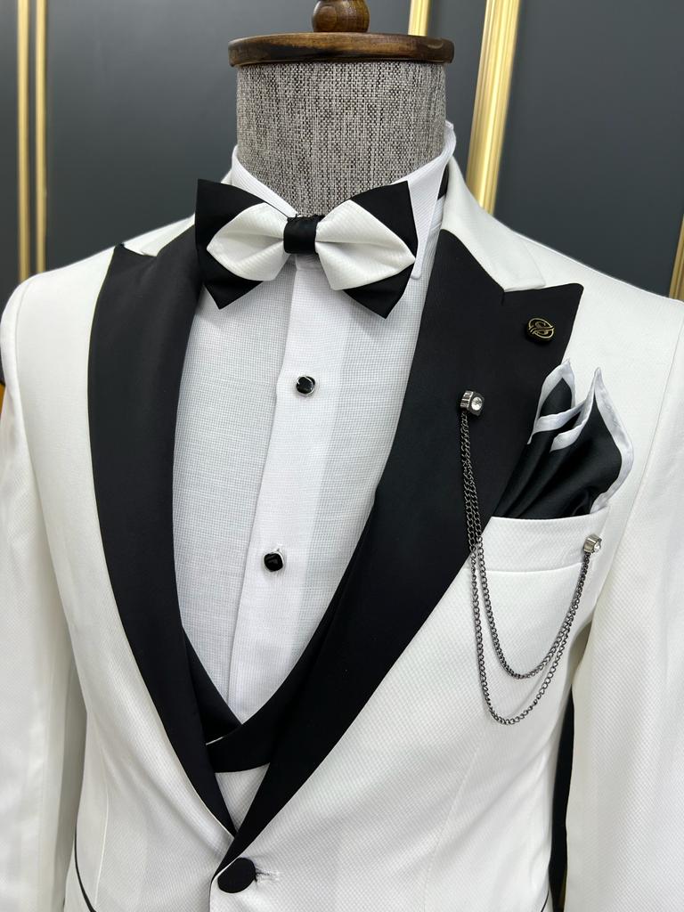 Ely White Slim Fit Peak Lapel Tuxedo