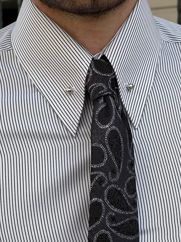 Brabion Berton Black Slim Fit Long Sleeve Pinstripe Dress Shirt - BRABION