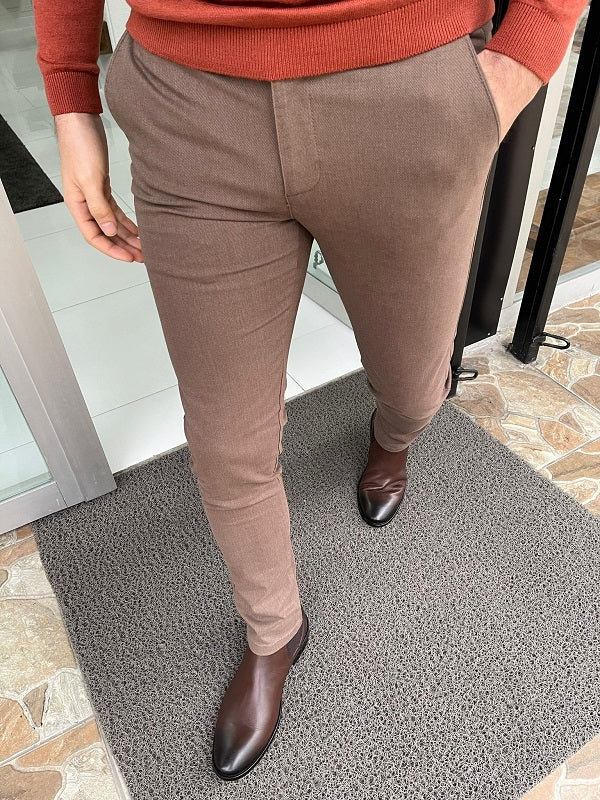 Hazel Brown Slim Fit Cotton Lycra Pants
