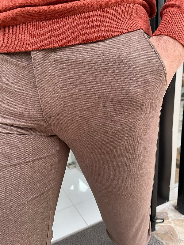 Hazel Brown Slim Fit Cotton Lycra Pants