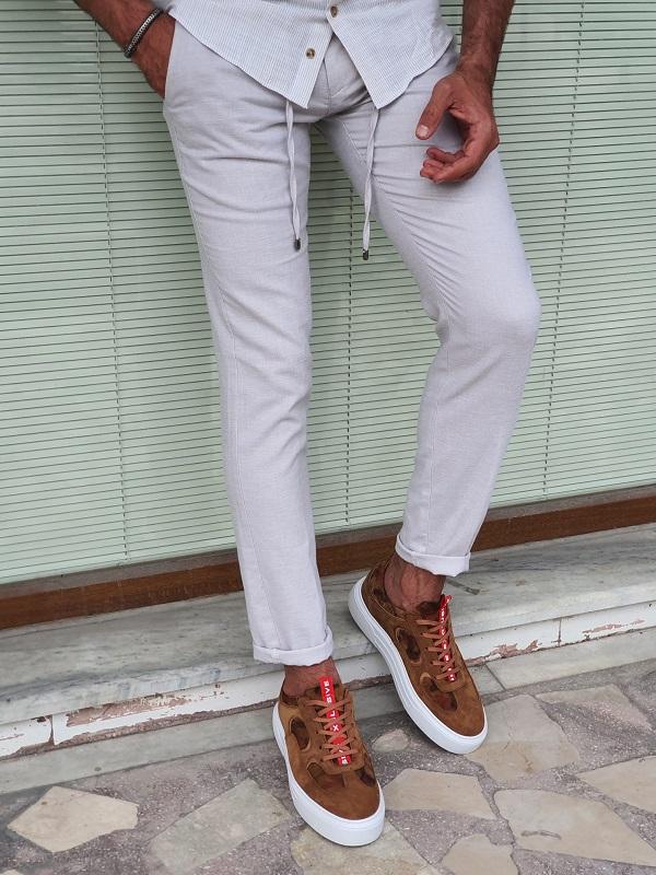 Bastoni Beige Slim Fit Linen Pants - Versatile Comfort for Every Occasion
