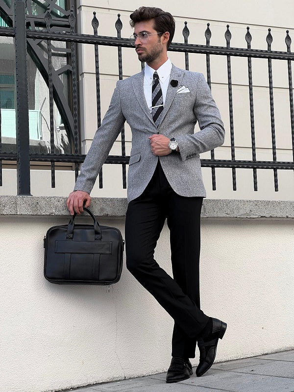 Edmond Gray Slim Fit Peak Lapel Blazer