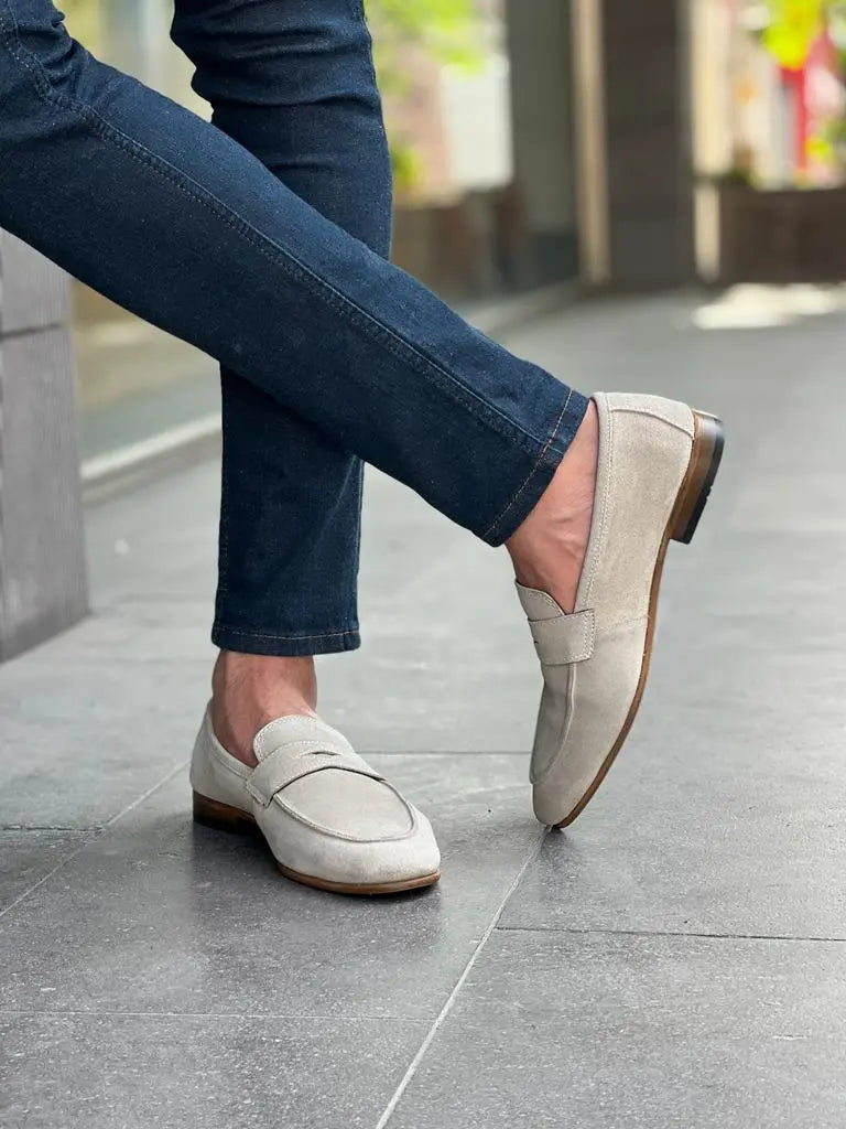 Lawson Beige Suede Penny Loafers - BRABION