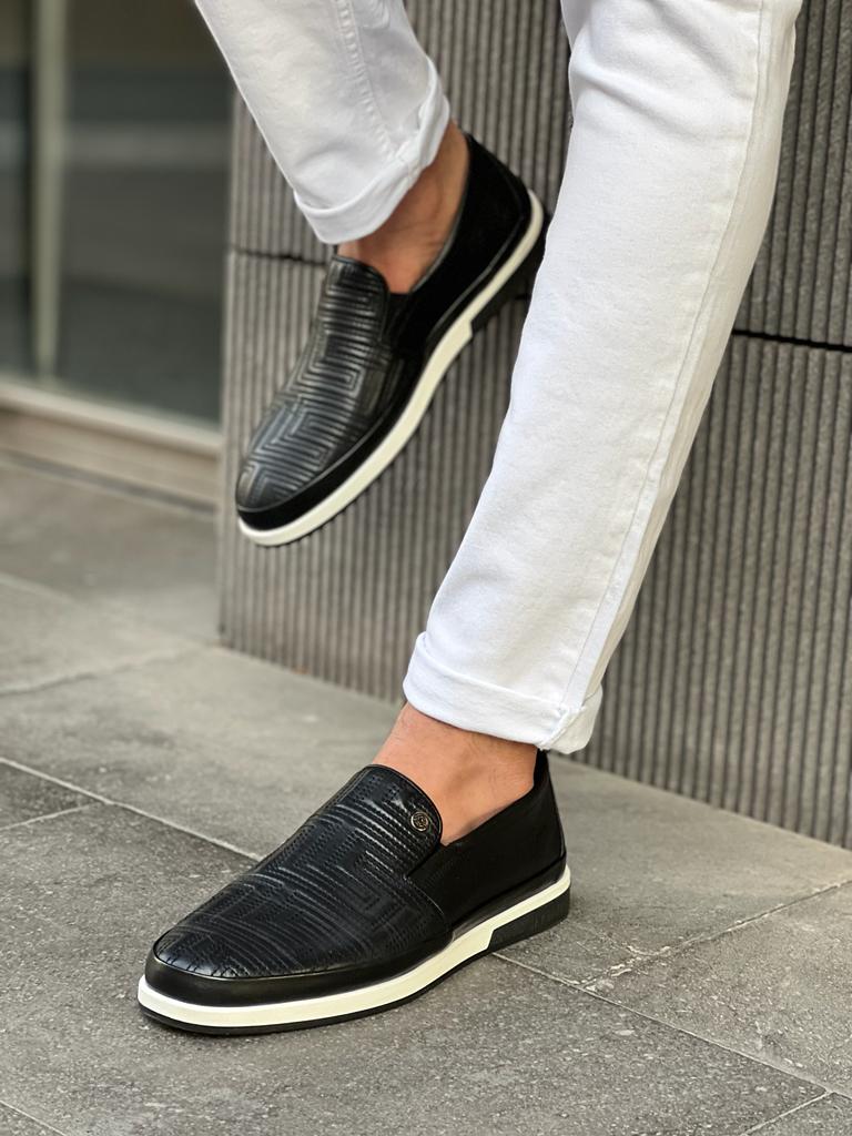 Lawson Black Patterned Slip-Ons for Men