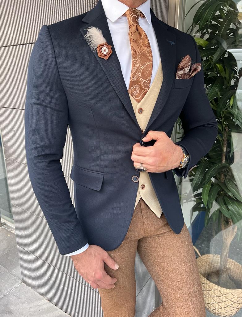 Fabio Dark Blue Slim Fit Blazer - Tailored Elegance