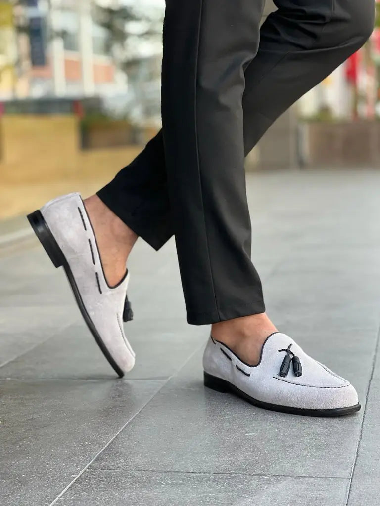 Lawson Gray Suede Tassel Loafers - Elegant Footwear for Men - BRABION