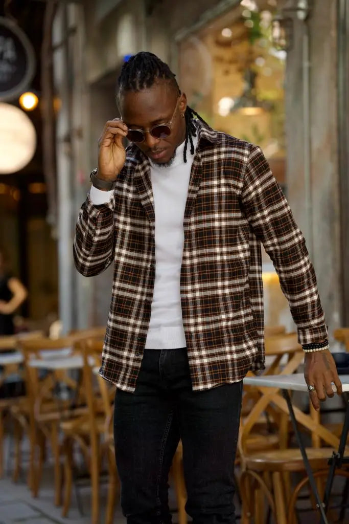 Brabion Lawson Black Slim Fit Double Pocket Plaid Shirt - BRABION