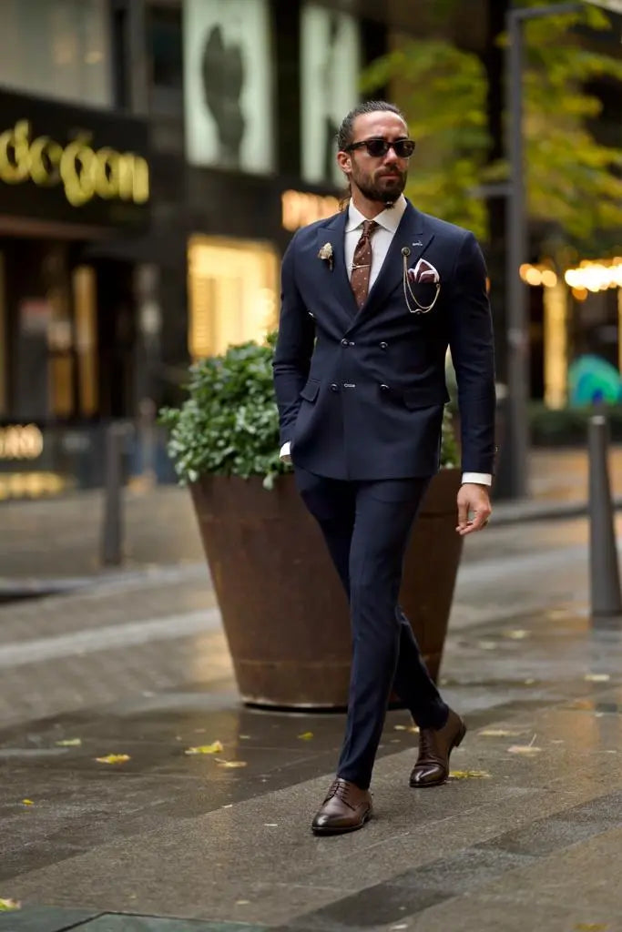 Jake Dark Blue Slim Fit Double Breasted Wool Suit brabion