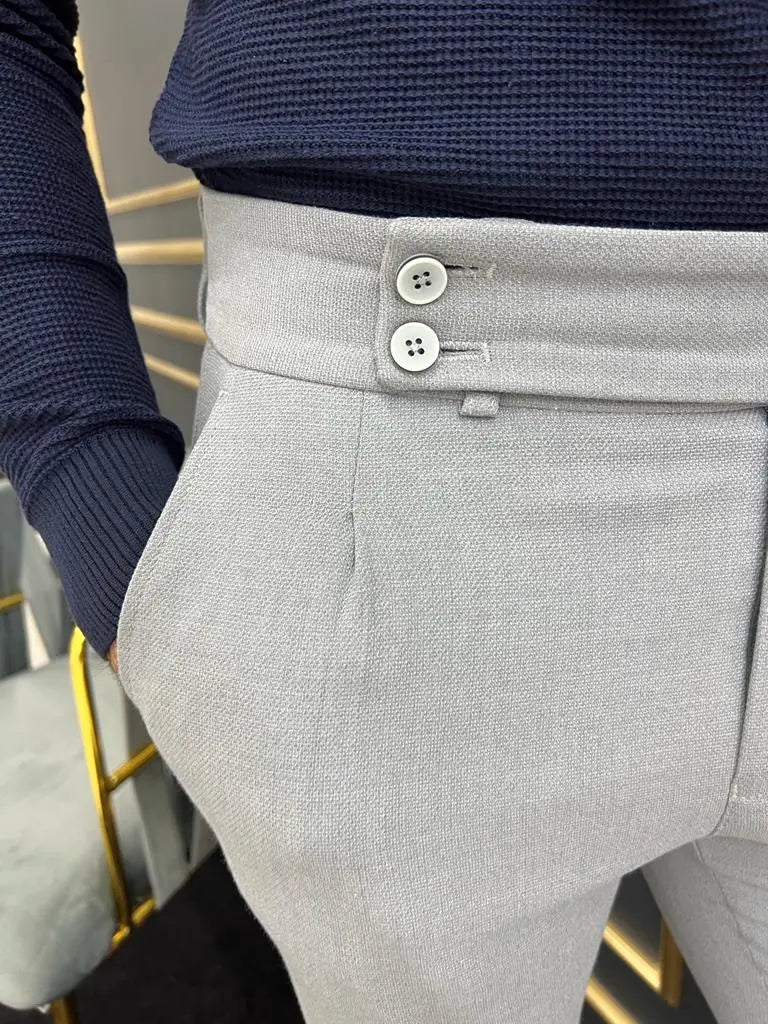Avion Gray Slim Fit Cotton Pants for Men - BRABION