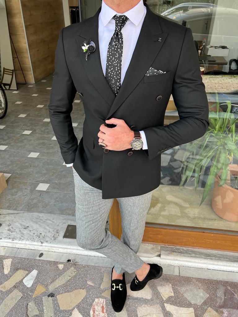 Tampa Black Slim Fit Double Breasted Blazer