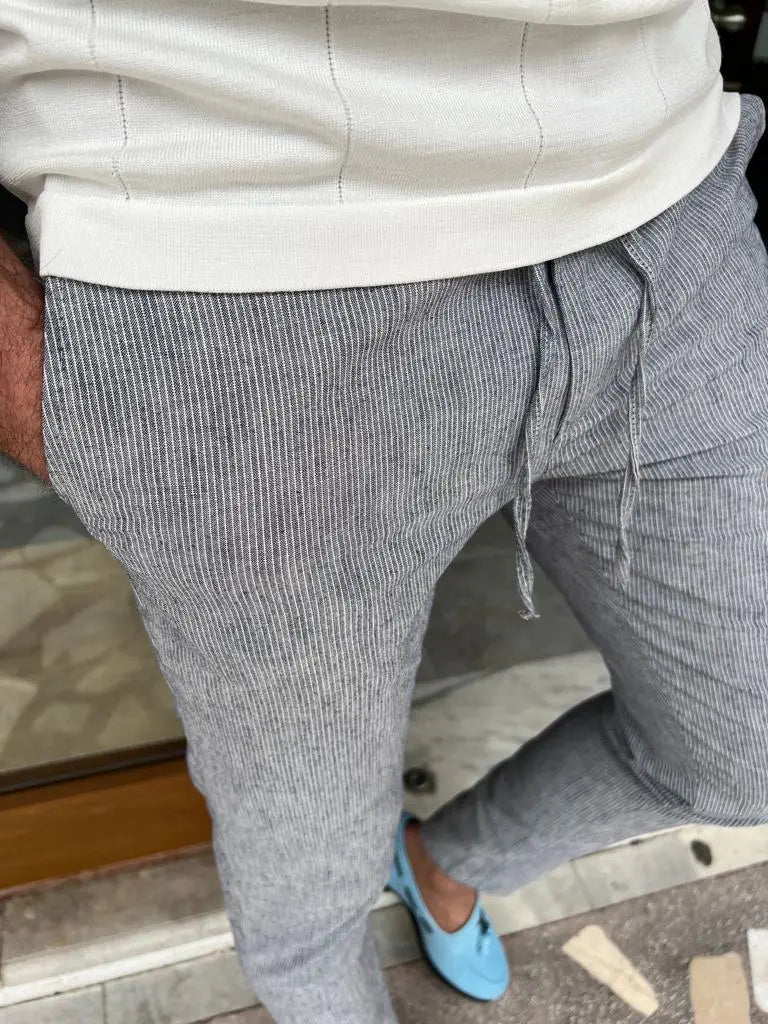 Tampa Blue Slim Fit Linen Laced Pants for Versatile Styling - BRABION