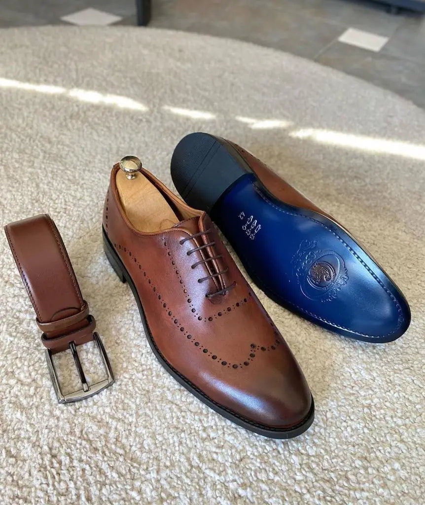 Tampa Brown Wholecut Derby Shoes - BRABION