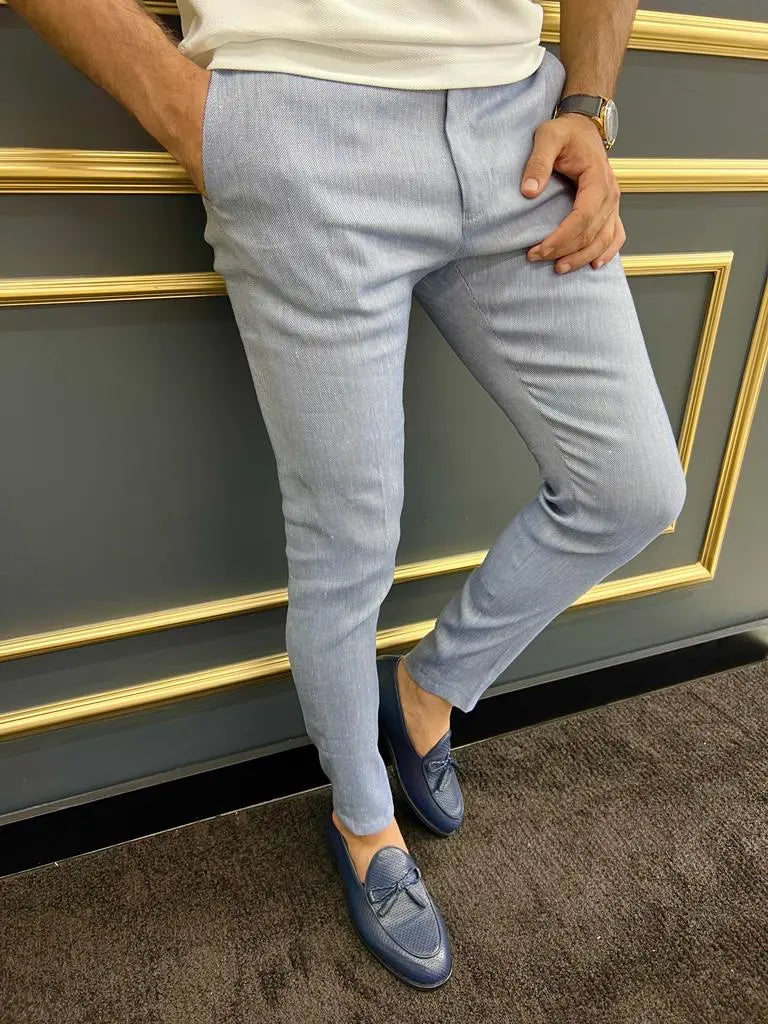 Tampa Light Blue Slim Fit Cotton Pants for Every Occasion - BRABION