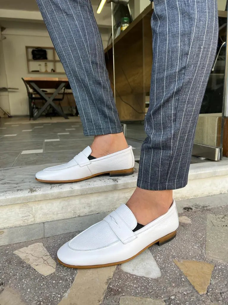 Tampa White Penny Loafers - Elegant Leather Footwear for Every Occasion - BRABION