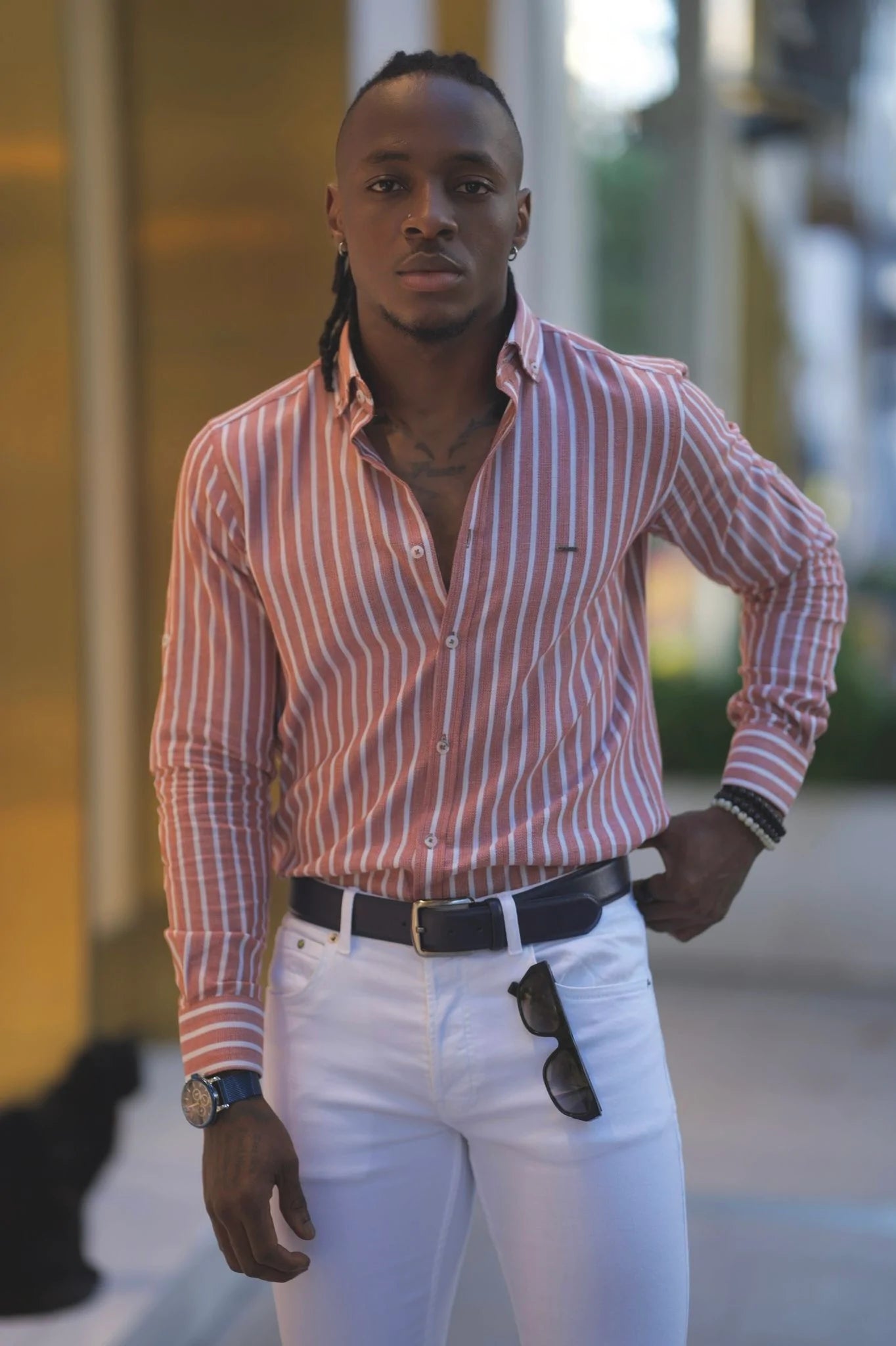 Brabion Milano Slim Fit Striped Camel Shirt - Versatile Elegance