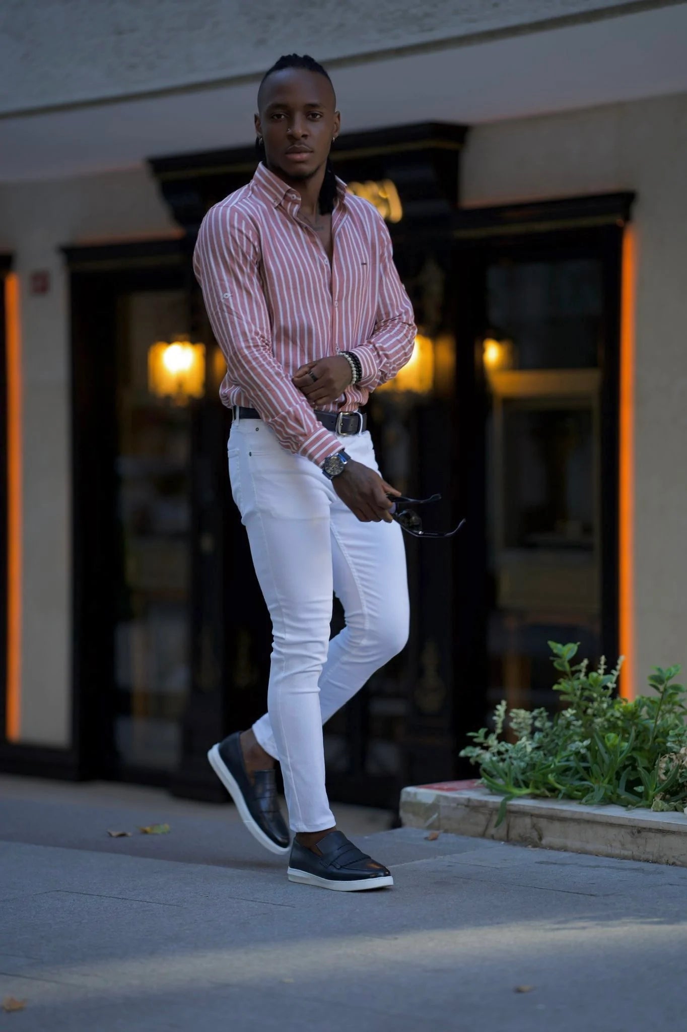 Brabion Milano Slim Fit Striped Camel Shirt - Versatile Elegance