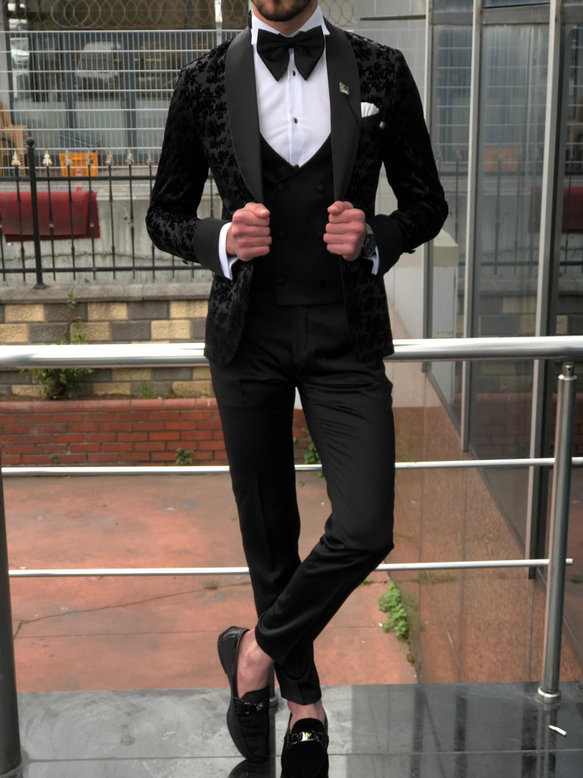 Abboud Black Embroidery Tuxedo - Timeless Elegance for Formal Occasions