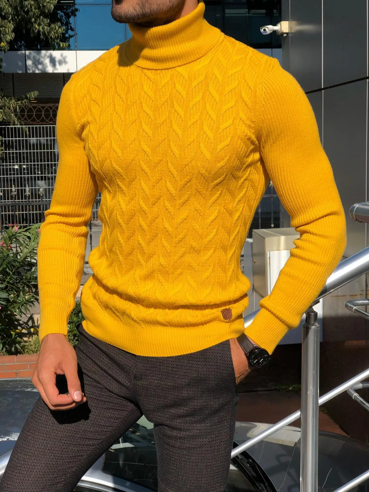 Calvin Slim-Fit Turtleneck Knitwear in Yellow - BRABION
