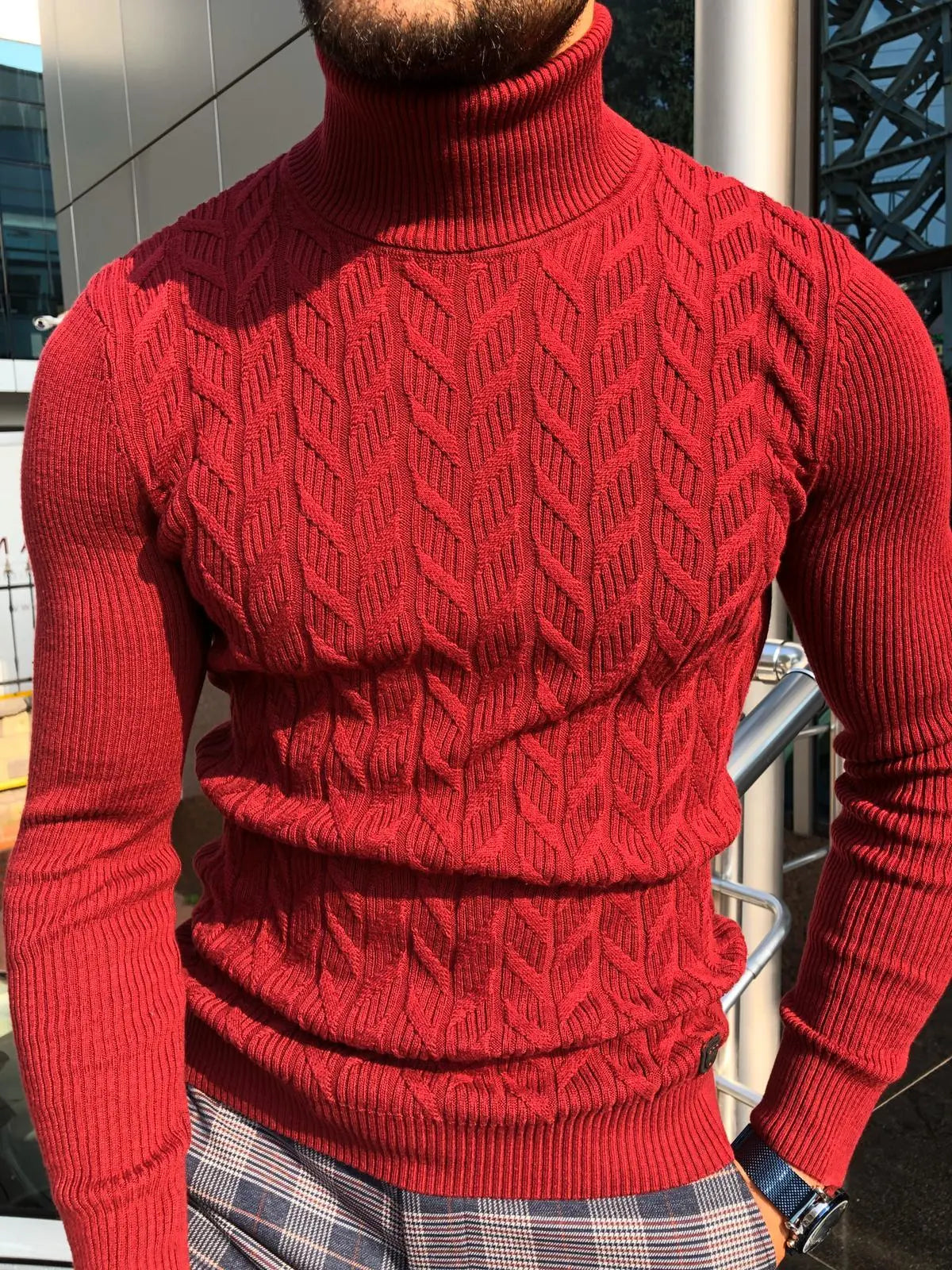 Calvin Slim-Fit Turtleneck Knitwear Red - BRABION