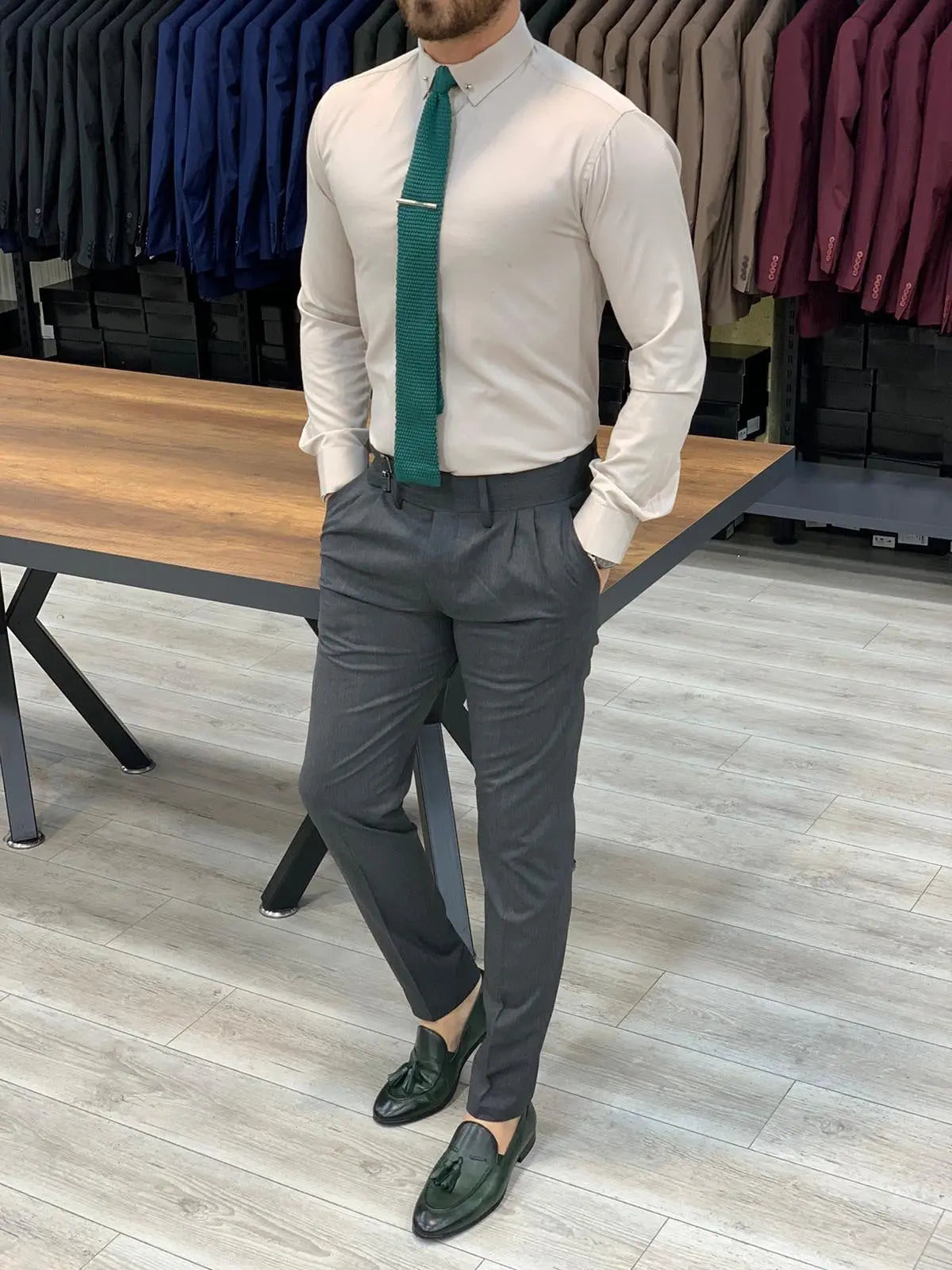 Jake Gray Double Pleated Buckled Slim Pants - BRABION