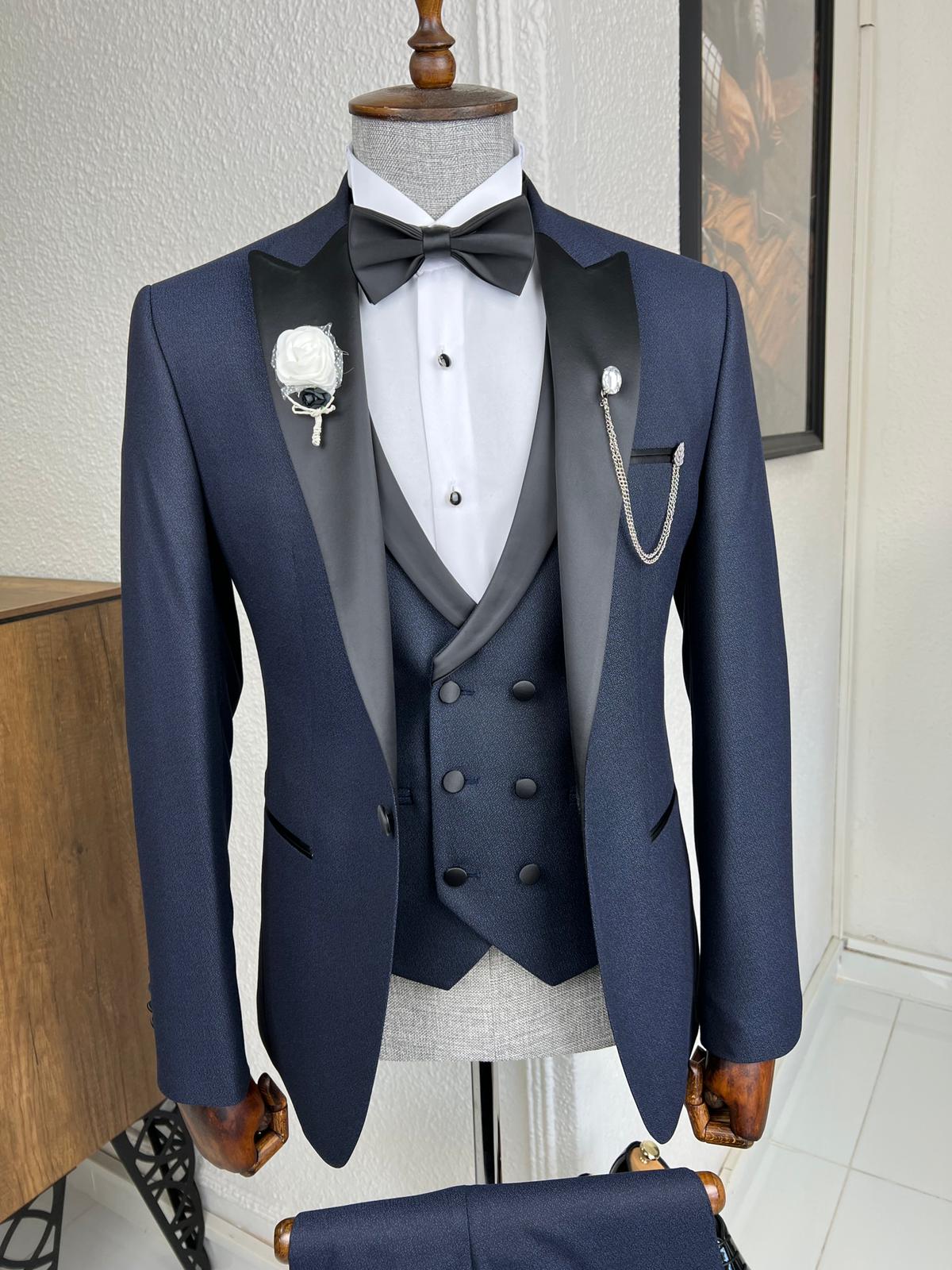 Veneta Slim Fit Dovetail Collared Navy Blue Tuxedo