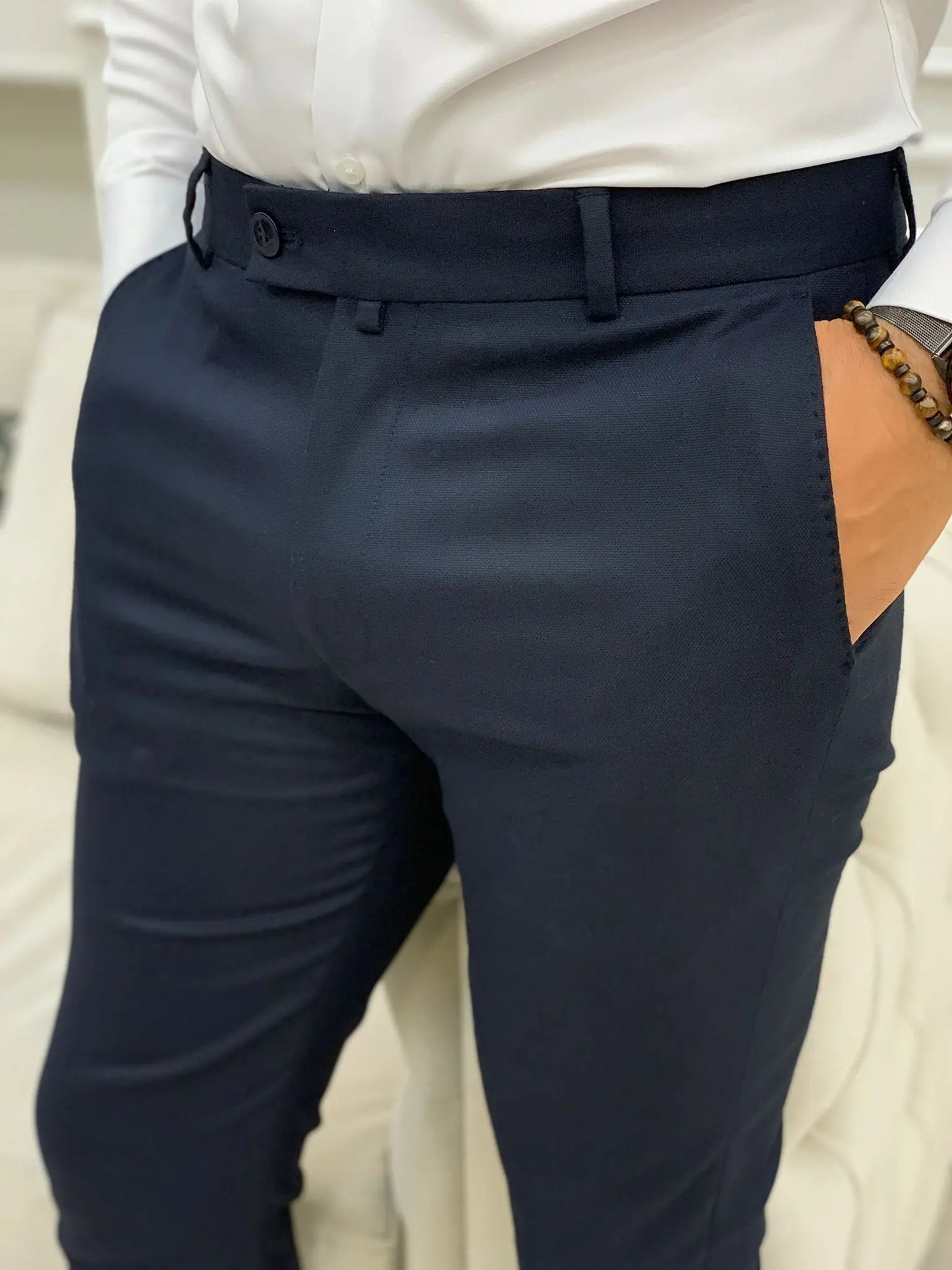Serra Navy Blue Slim Fit Pants - The Perfect Fusion of Style and Comfort - BRABION