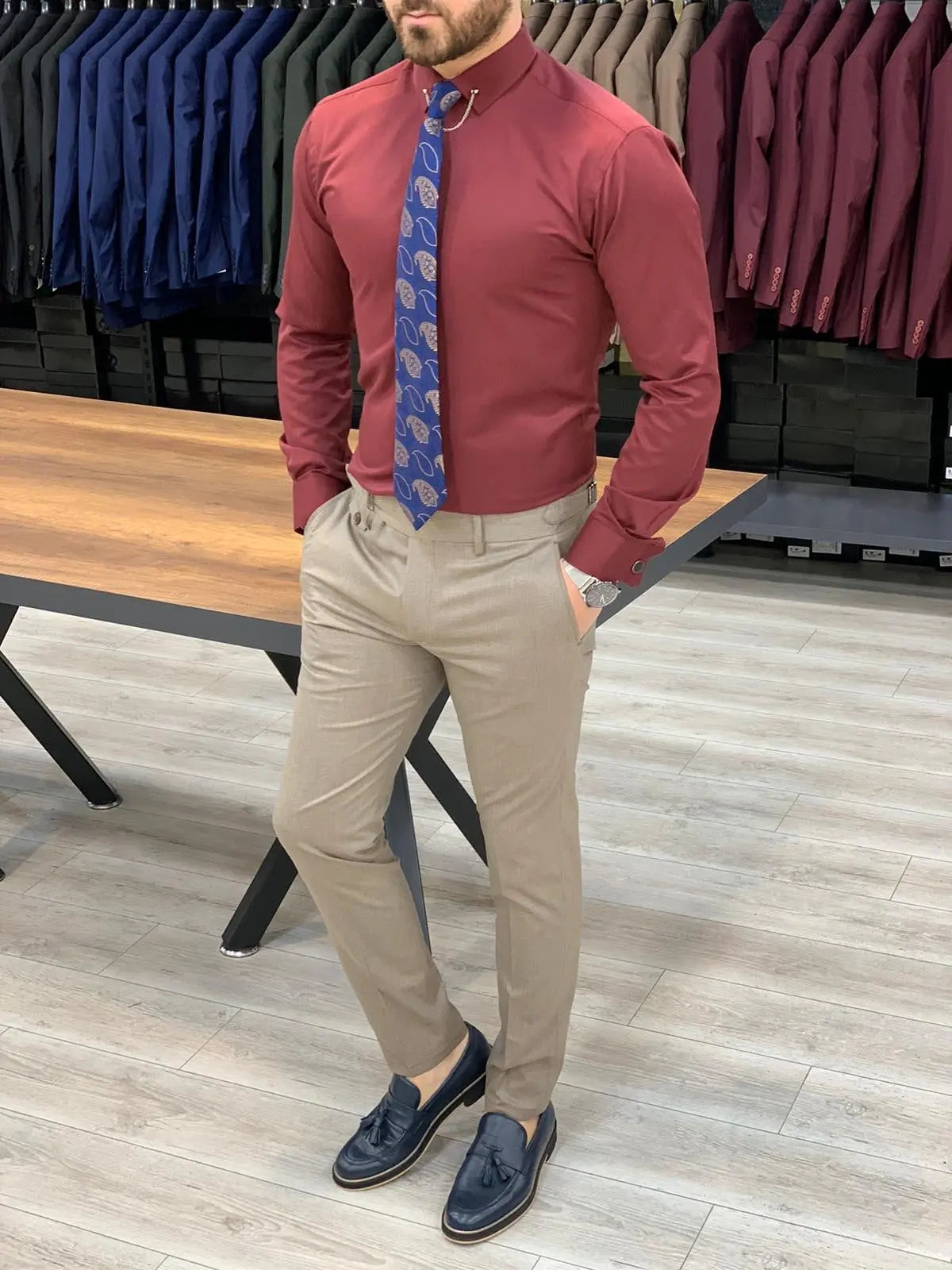 Jake Red Slim Fit Shirt - Elevate Your Wardrobe - BRABION