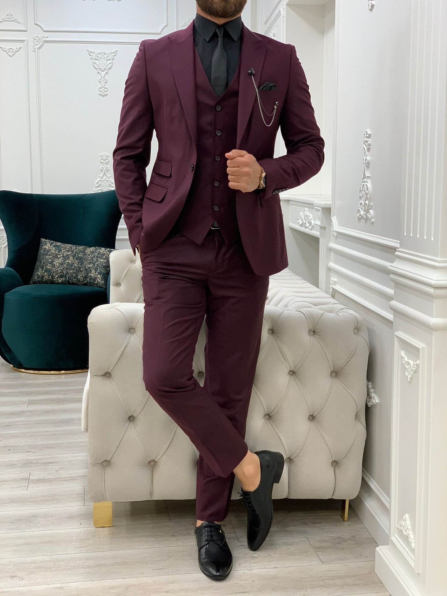 Lance Burgundy Slim Fit Suit