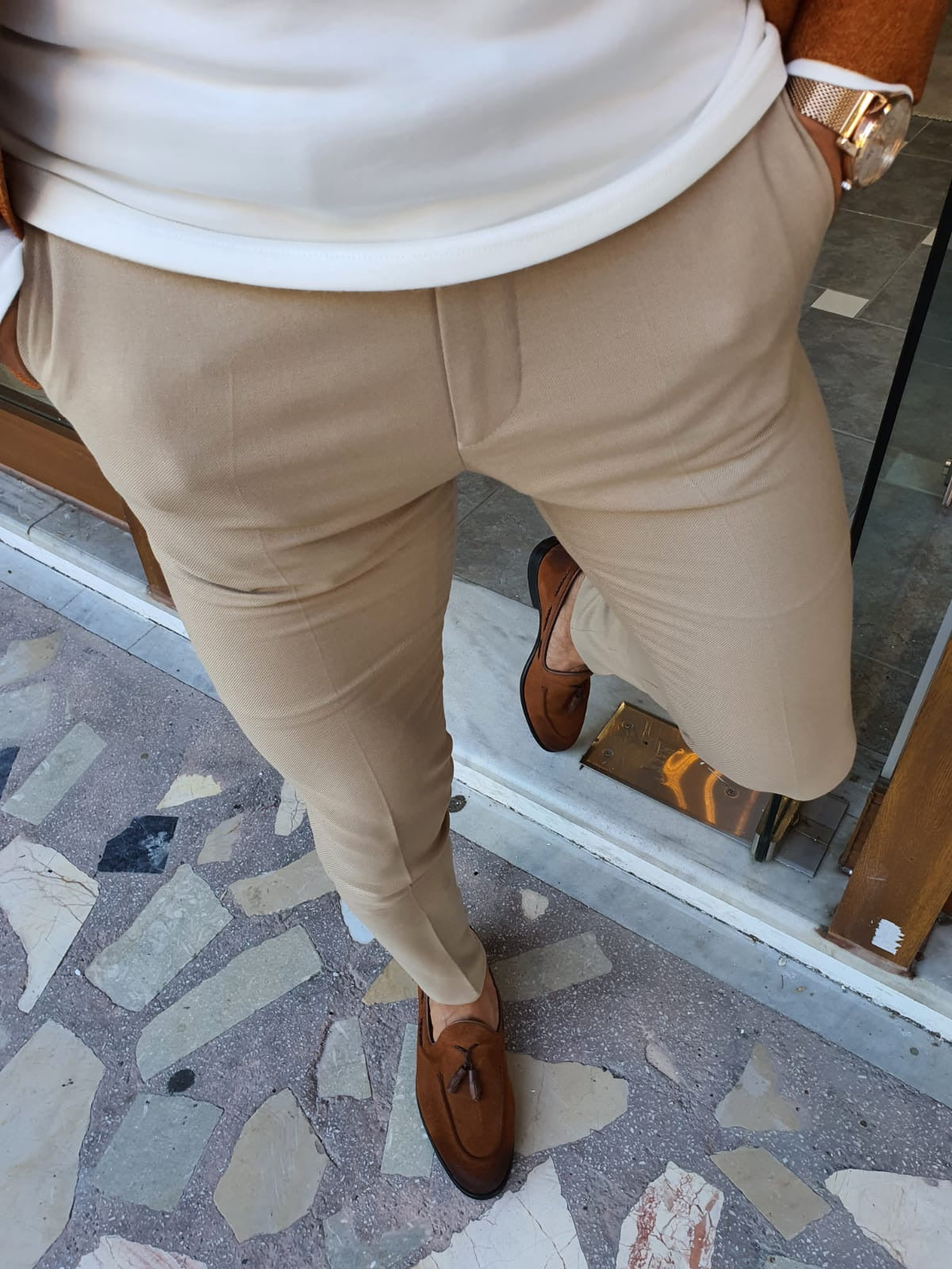 Stefano Beige Slim Fit Pants: Versatile Elegance for Every Occasion