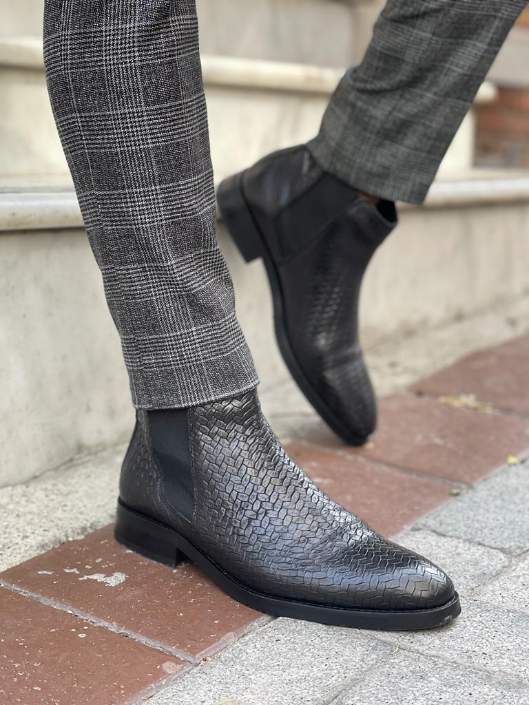 Remy Black Woven Leather Chelsea Boots - Elevate Your Style