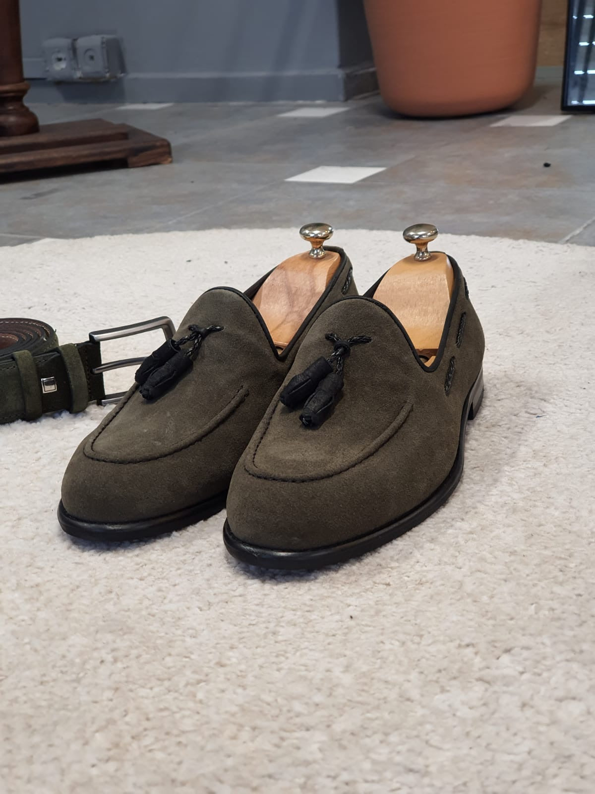 Bristol Khaki Suede Tassel Loafers