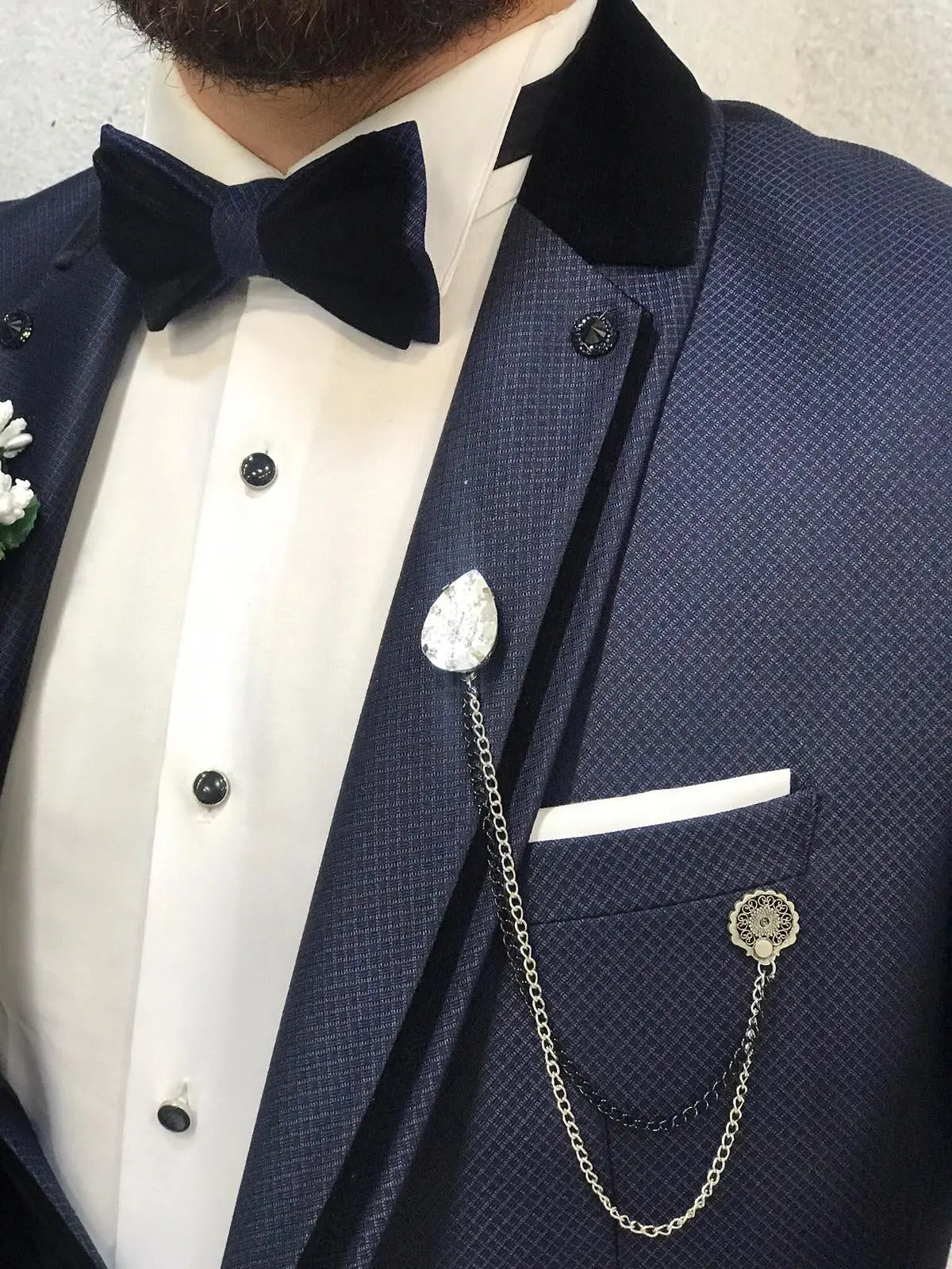 Lazio Navy Blue Slim-Fit Tuxedo - BRABION