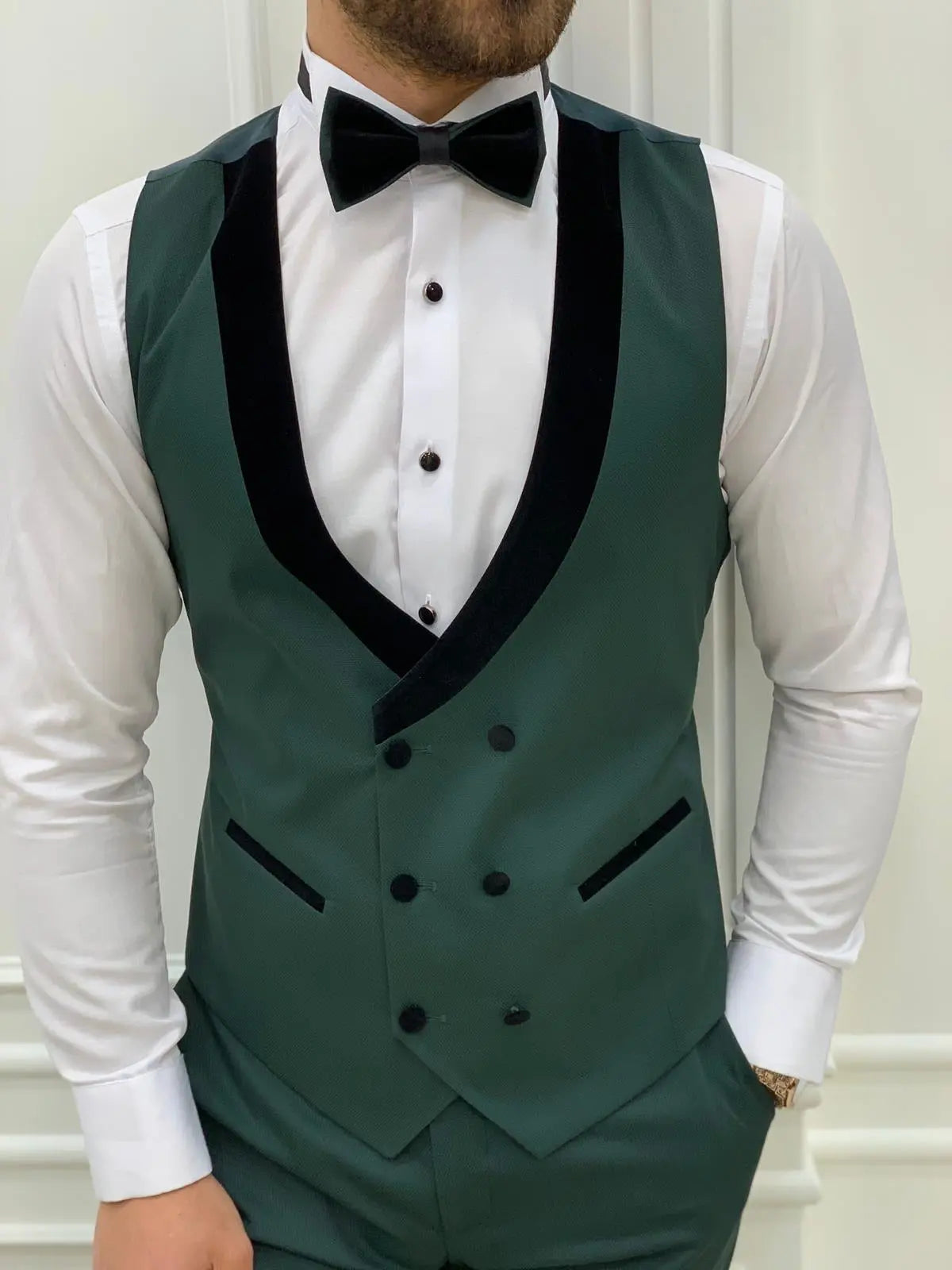 Bergamo Green Slim Fit Velvet Peak Lapel Tuxedo - BRABION