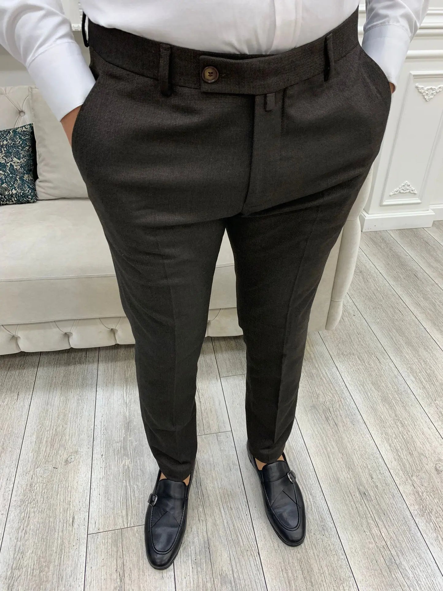 Bitter Coffee Italian Style Slim Fit Trousers - BRABION