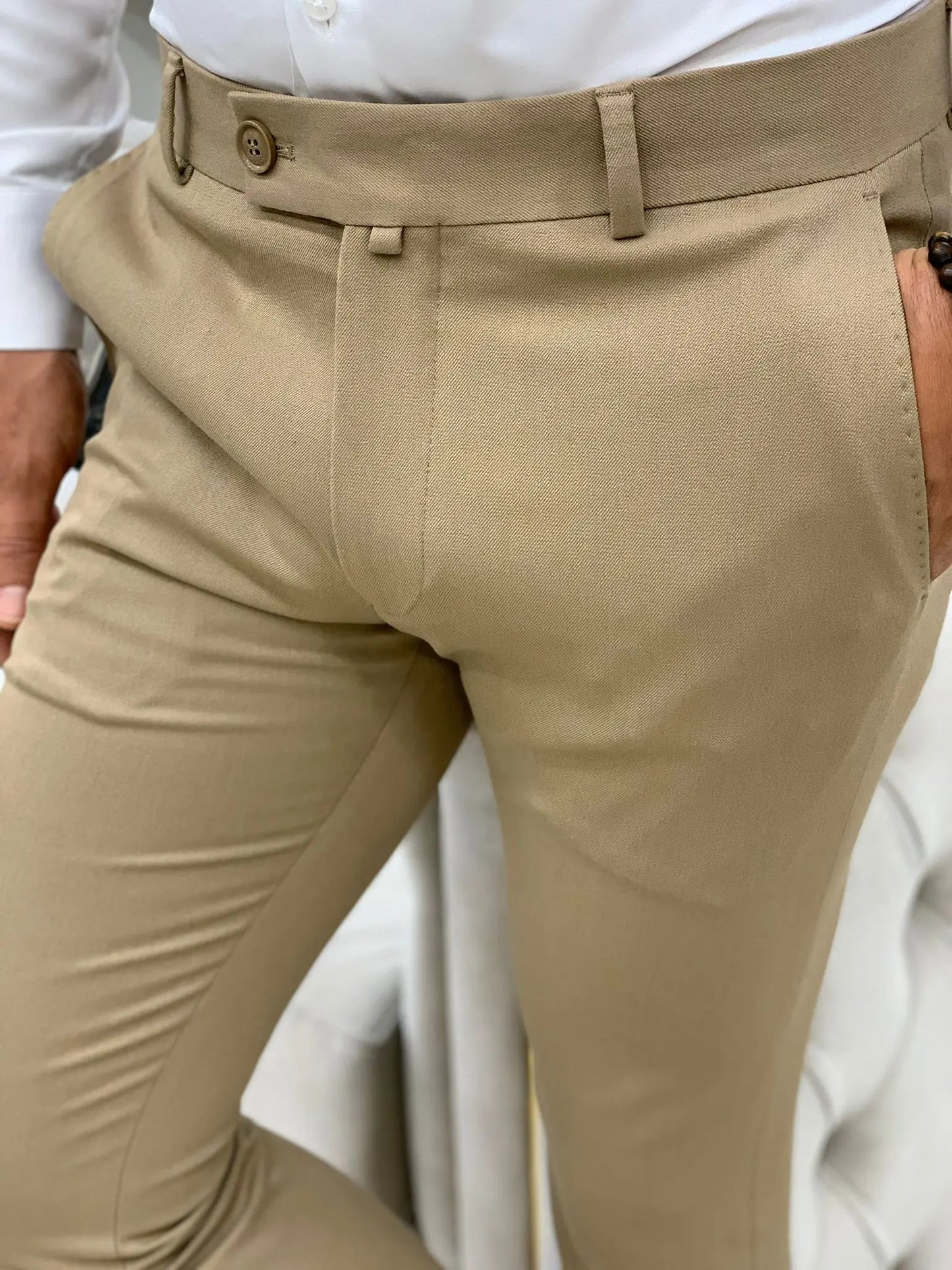 Serra Cream Slim Fit Pants – Elegant Versatility for Every Occasion - BRABION