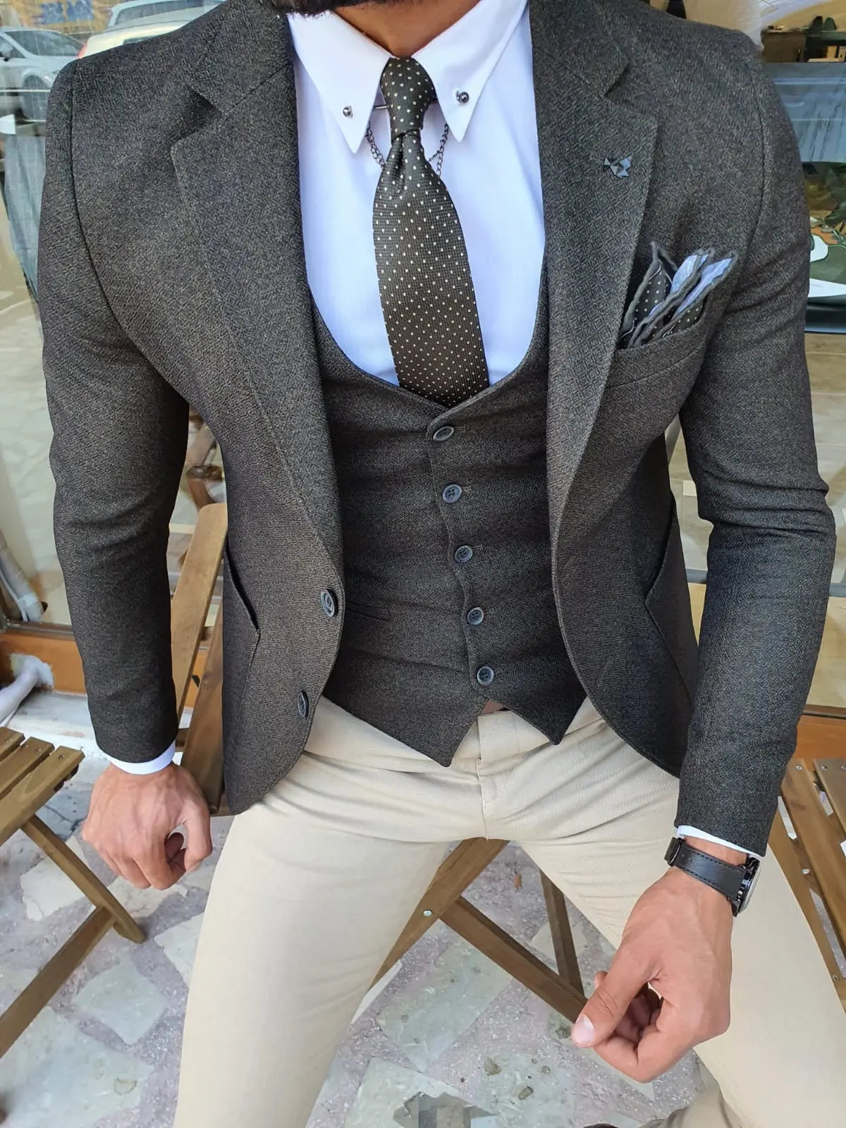 Men's Khaki Slim Fit Suit - Elevate Your Elegance BOJONI