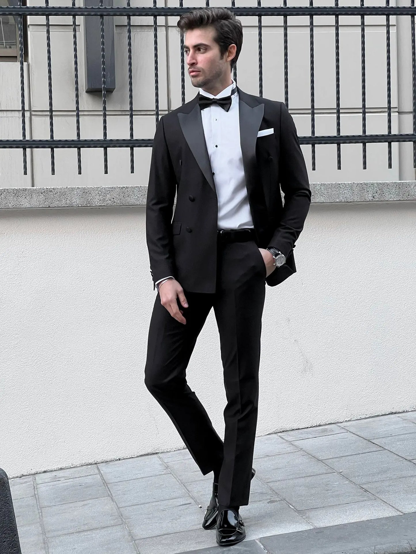 Fabio Black Double Breasted Slim Fit Tuxedo - BRABION