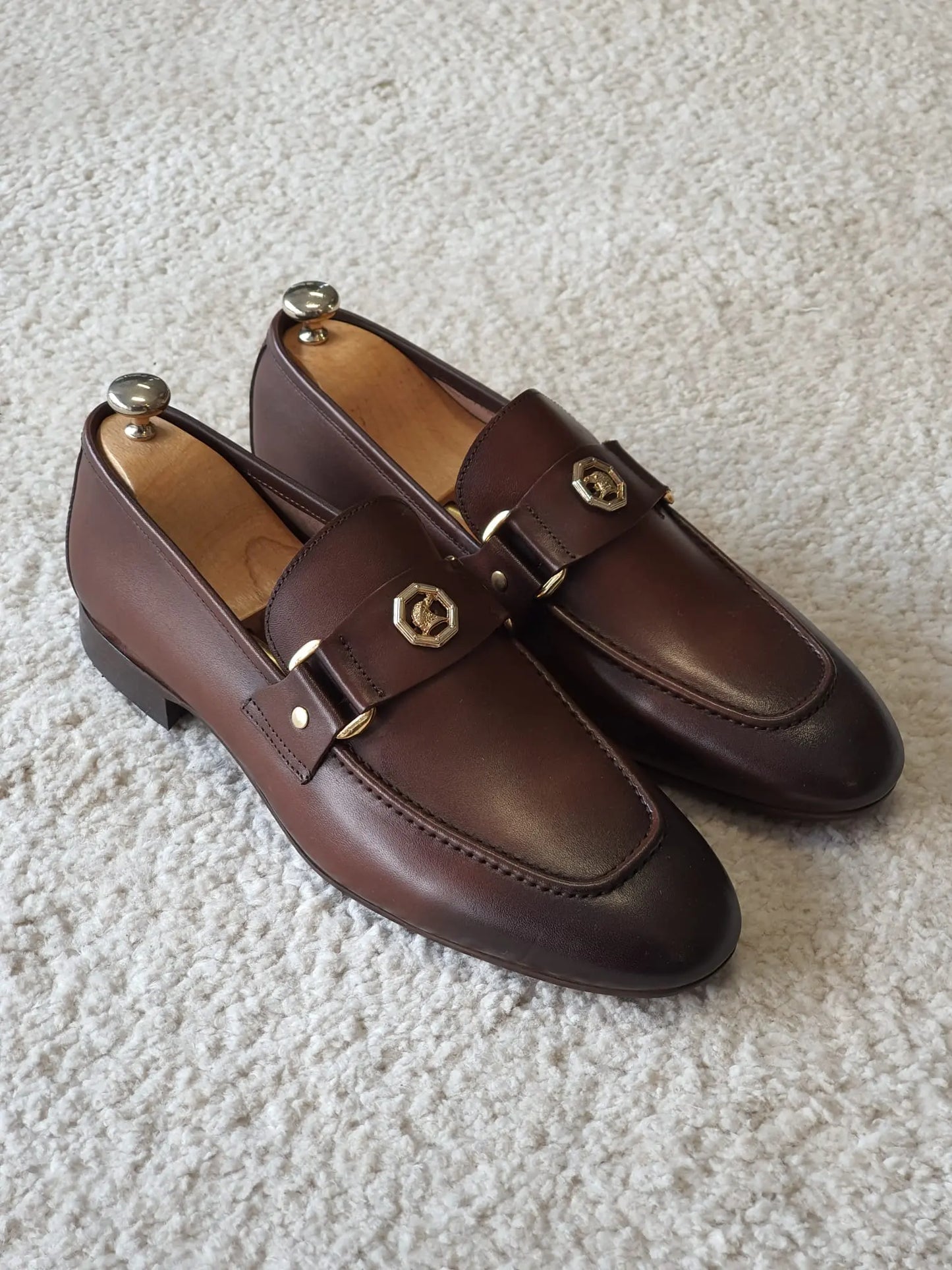 Berton Brown Penny Loafers - Timeless Leather Elegance - BRABION