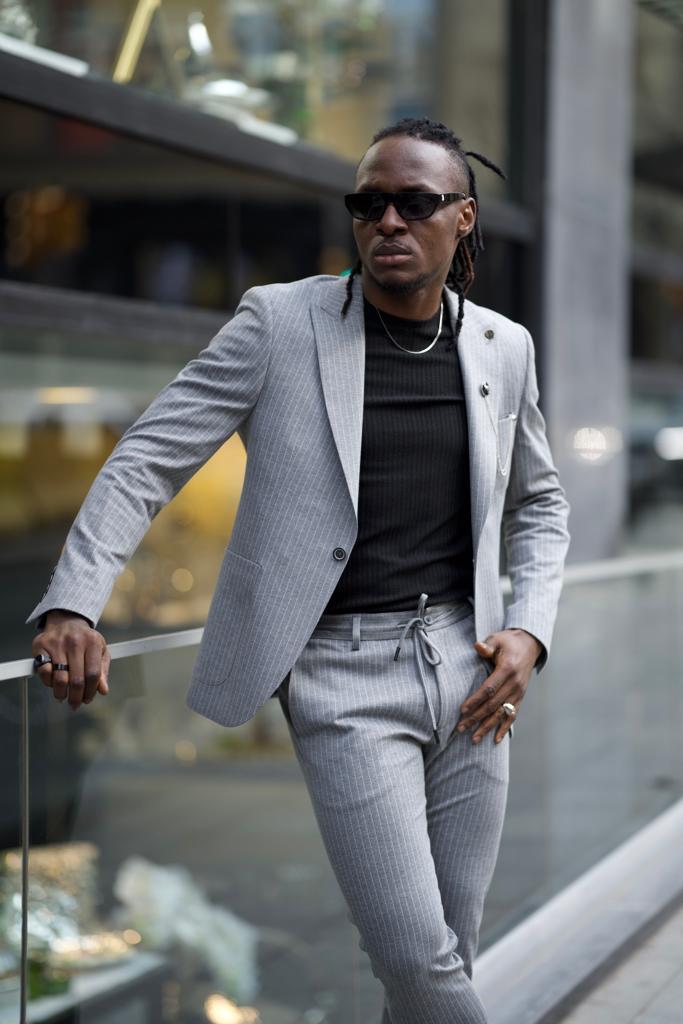 Sorento Gray Slim Fit Pinstripe Cotton Suit