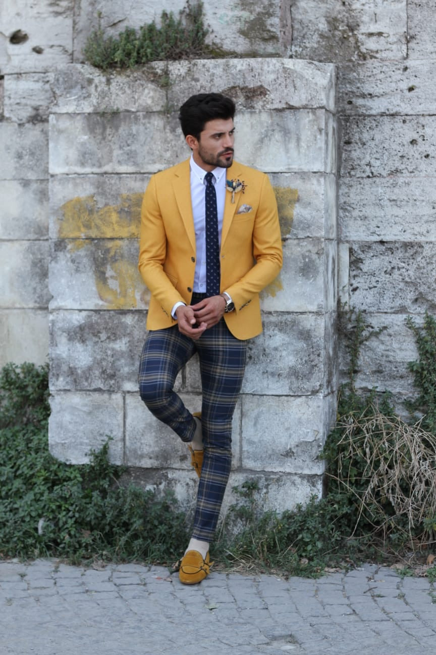 Marina Mustard Slim Fit Blazer - Elevate Your Style