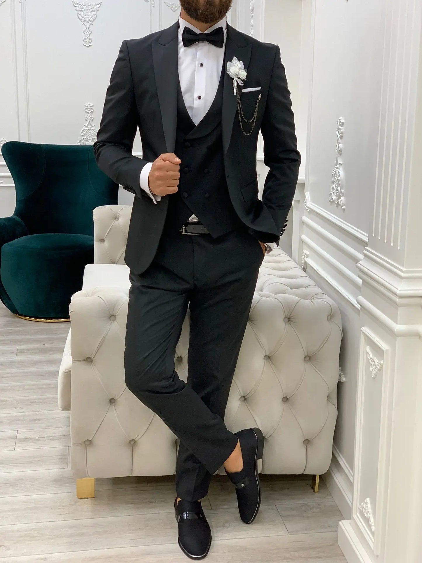 Bernard Black Slim Fit Peak Lapel Tuxedo - BRABION